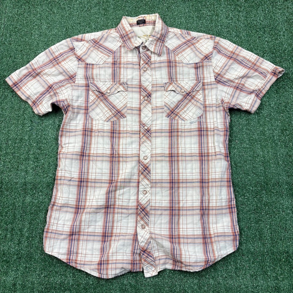 Vintage Bullhead Western T-shirt Pearl Snap Plaid Short Sleeve Shirt Medium